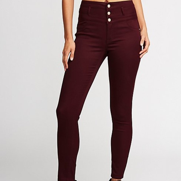 Charlotte Russe Denim - Charlotte Russe High Rise Skinny Jeans- Burgundy